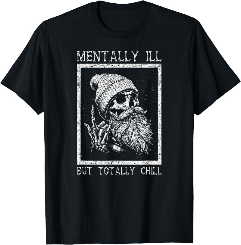Spooky Vibes & Horror Humor Lovers Design Funny Halloween Creepy Bearded Skull Quote T-Shirt - Black