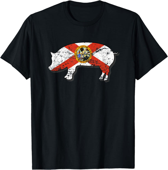 State Pig Tees State of Florida Barbecue Shirt - FL Pig Hog BBQ Competition T-Shirt - Black