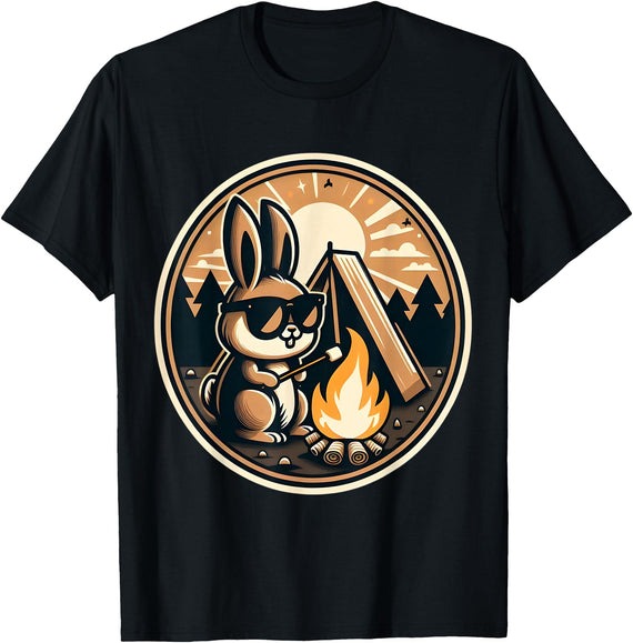 Happy Easter Bunny Rabbit Camping Camper Men Women Kids Cute T-Shirt in Black