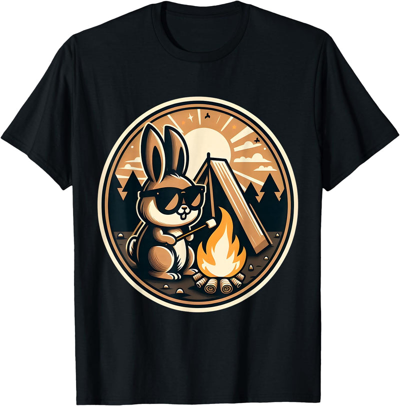 Happy Easter Bunny Rabbit Camping Camper Men Women Kids Cute T-Shirt in Black