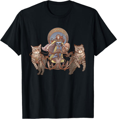 Scandinavian Norse Celtic Vikings Retro Apparel Freya Driving Her Cat Chariot T-Shirt