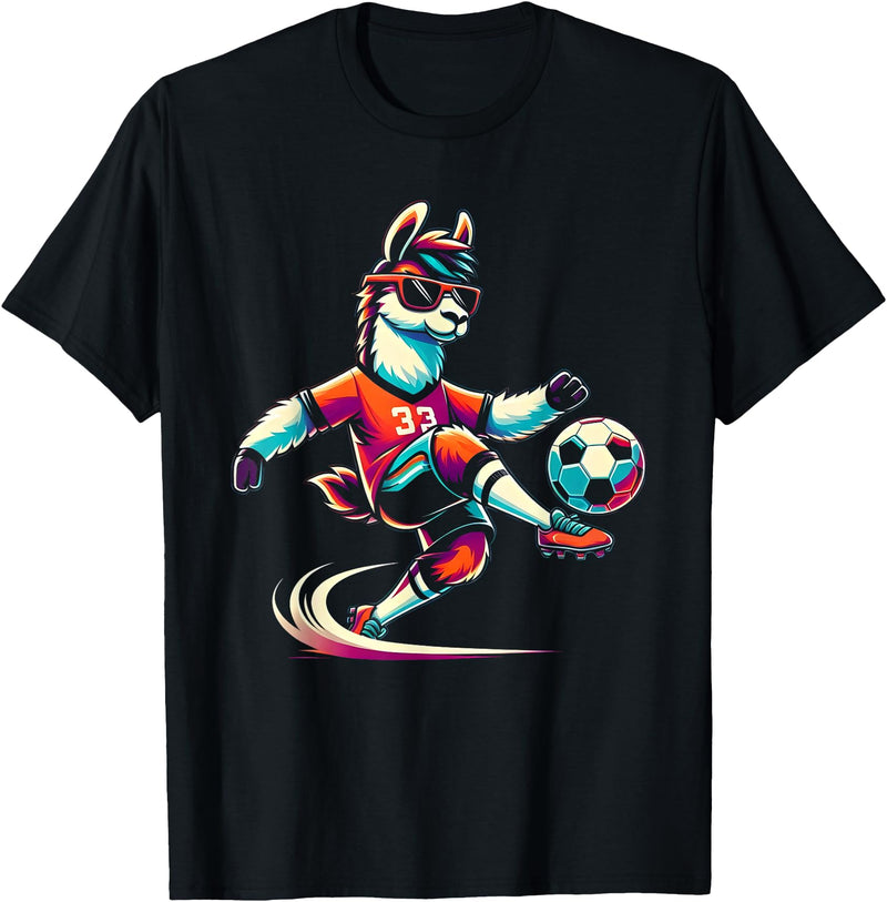 Sports Animals Kids Co. Llama Soccer Ball Boys Kids T-Shirt - Black