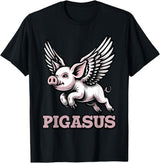 Mythical Pigasus Flying Pig Pigasus Flying Pig Animal Mythical Pig Lover T-Shirt - Black