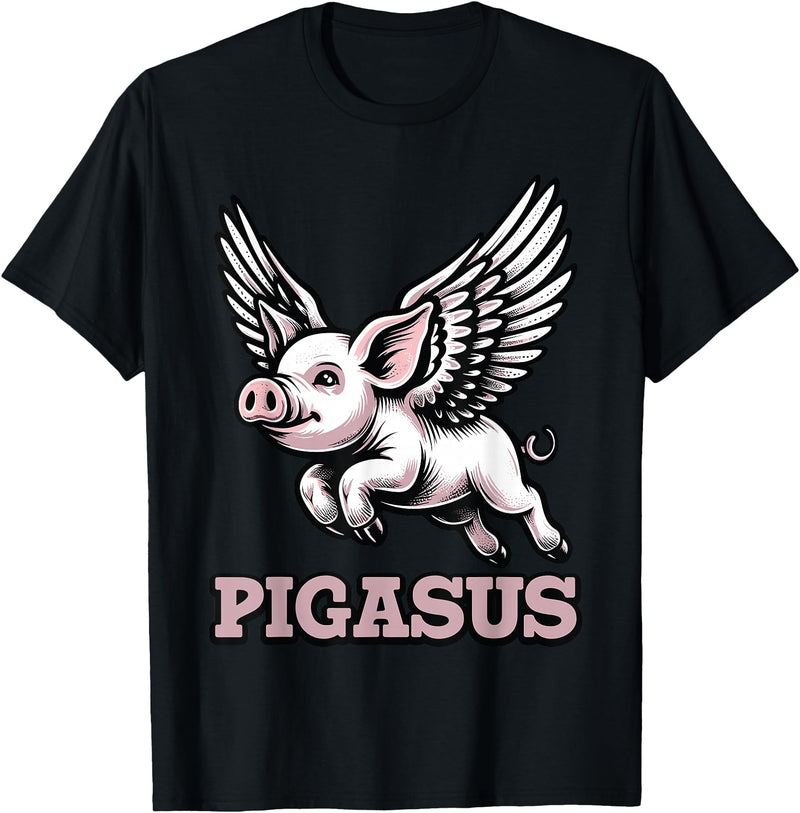 Mythical Pigasus Flying Pig Pigasus Flying Pig Animal Mythical Pig Lover T-Shirt - Black
