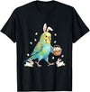 Cute Easter Bunny Rabbit with Eggs Whimsical Parakeet Design T-Shirt in Black