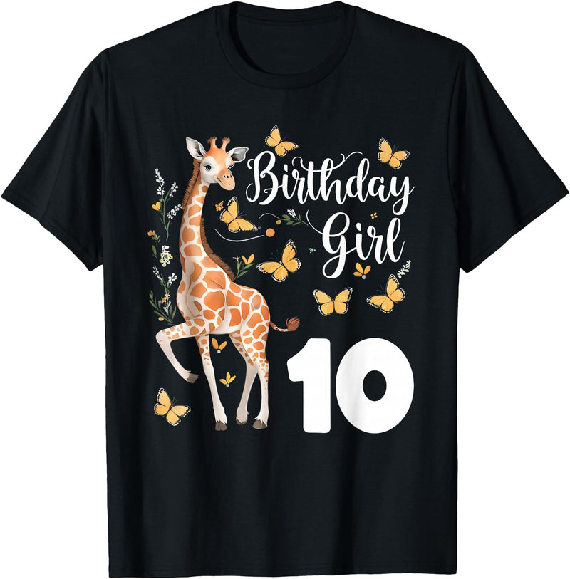 Giraffe Birthday Party by LazyPanda Giraffe 10th Birthday Girl 10 Years Old Giraffe Lover T-Shirt - Black