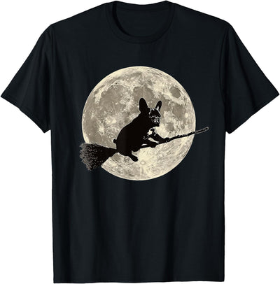 Frenchie Lovers Halloween Design Bulldog Witch Hat French Bulldog Halloween Frenchie Dog on Broom as a Witch T-Shirt for Men Women Kids