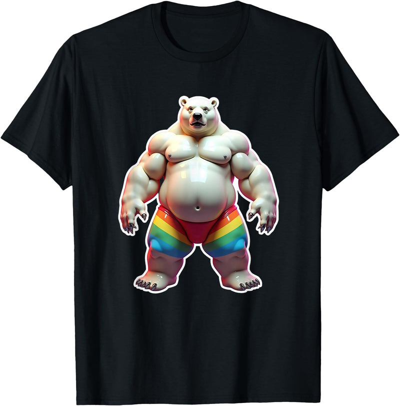 Jay Moe Design "I Love Bears" Fun Gay Pride Vintage Rainbow T-Shirt - Black