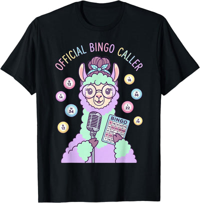 Cute Bingo Caller Activity Staff Gear Official Bingo Caller Llama Funny Activity Director Alpaca T-Shirt