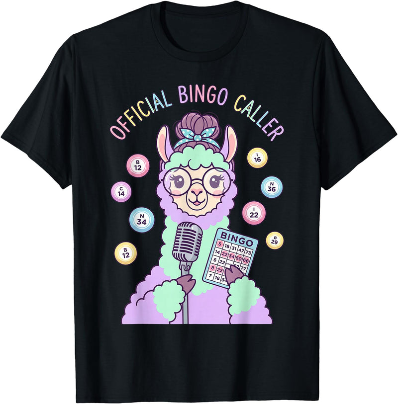 Cute Bingo Caller Activity Staff Gear Official Bingo Caller Llama Funny Activity Director Alpaca T-Shirt - Black