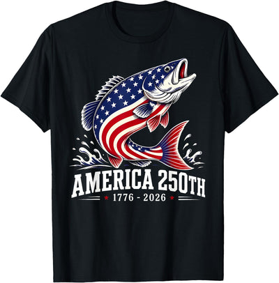 Patriotic Leaping Salmon American Flag Fishing 4th of July T-Shirt