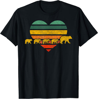 Mama Bear Four Cubs Retr Heart Mothers Day Gift T-Shirt