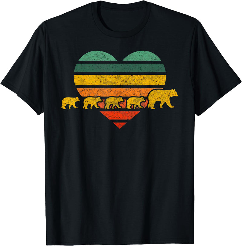 Just for Mom Mama Bear Four Cubs Shirt Retr Heart Mothers Day Gift T-Shirt - Black