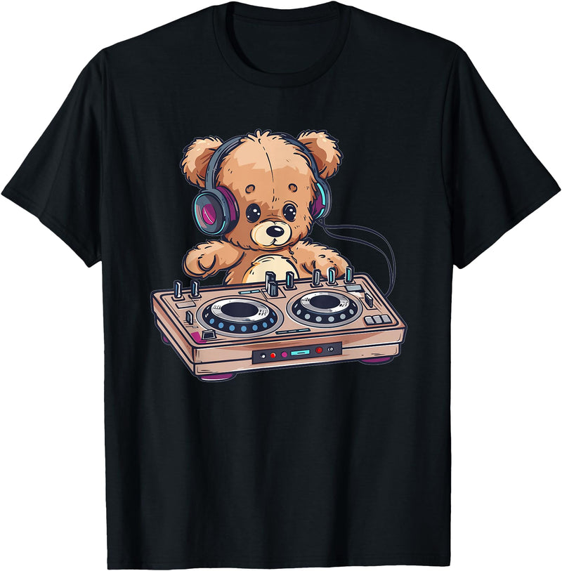Colorful Teddy Art I Kids Teddy Bear Cute Teddy DJ T-Shirt - Black
