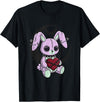 Creepy Cute Bunny Goth Heart Spiderweb Alt Pastel Rabbit T-Shirt in Black