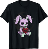 Creepy Cute Bunny Goth Heart Spiderweb Alt Pastel Rabbit T-Shirt in Black