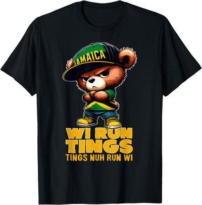 WI RUN TINGS Teddy Bear Jamaica Flag Jamaican Clothing T-Shirt