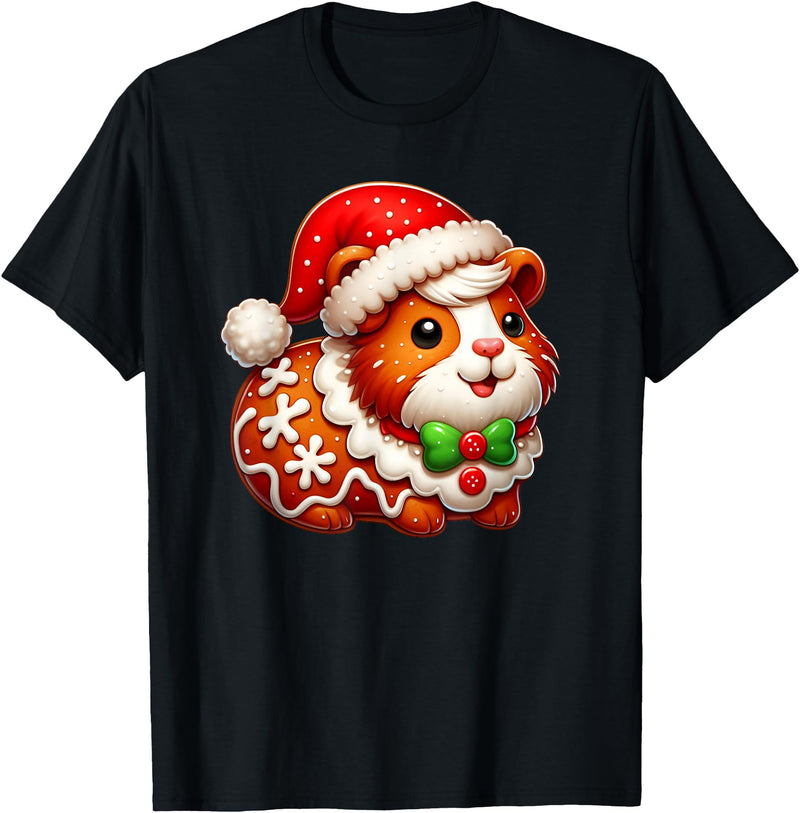 Guinea Pig Lover Christmas Cookie Outfits Boy Girl Funny Gingerbread Man Guinea Pig Christmas Womens Mens Kids T-Shirt - Black