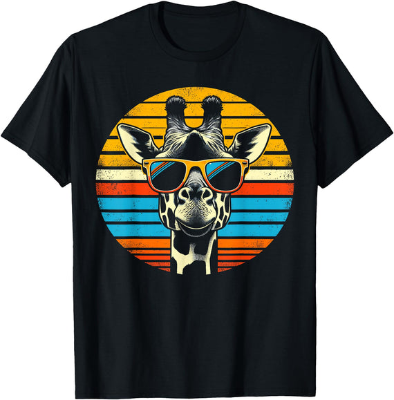Funny Giraffe Animal Gifts Giraffe Vintage Sunglasses T-Shirt - Black