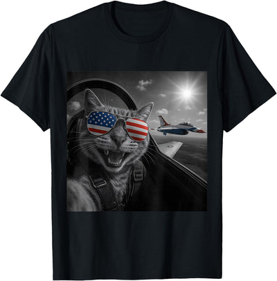 Funny 4th of July Cat Selfie Graphic Outfits Cat 4th of July Selfie Jet Funny Cat Gifts Men Women Kids T-Shirt