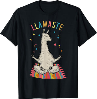 Funny Llama Yoga T-Shirt Llama Llamaste T-Shirt - Black