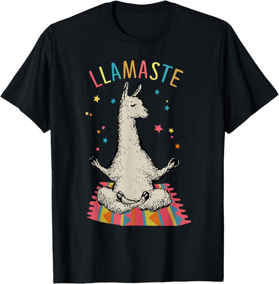 Funny Llama Yoga T-Shirt Llama Llamaste T-Shirt - Black
