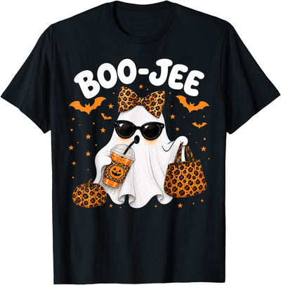 Halloween Boo Jee Leopard Ghost Coffee Pumpkin Spice Women T-Shirt