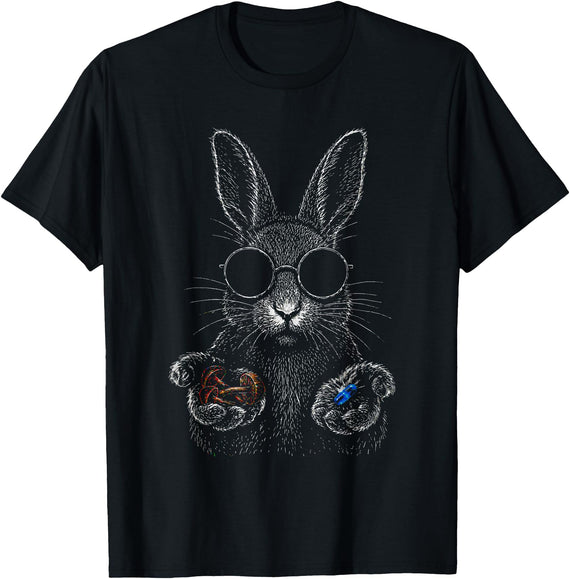Choose Your Reality Rabbit Mushroom Red Blue Pill Graphic T-Shirt in Black