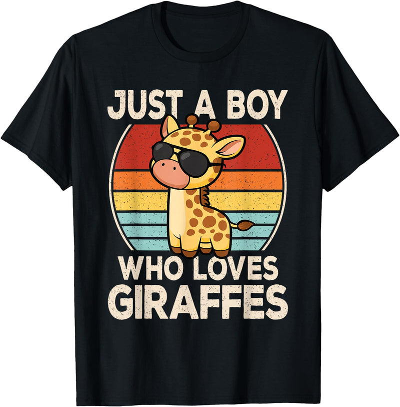 KATYLIN Just A Boy Who Loves Giraffes Retro Giraffe Boys Kids T-Shirt - Black