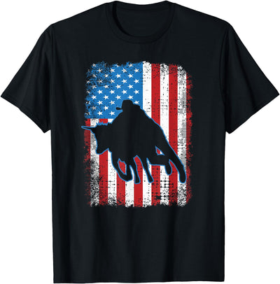 Horse Lovers T-Shirts Gifts Clothing & Equipment Steer Wrestling USA Flag Roping Rodeo Event Chute Dogging T-Shirt
