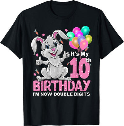 10th Birthday Cartoon Bunny Balloons Tee