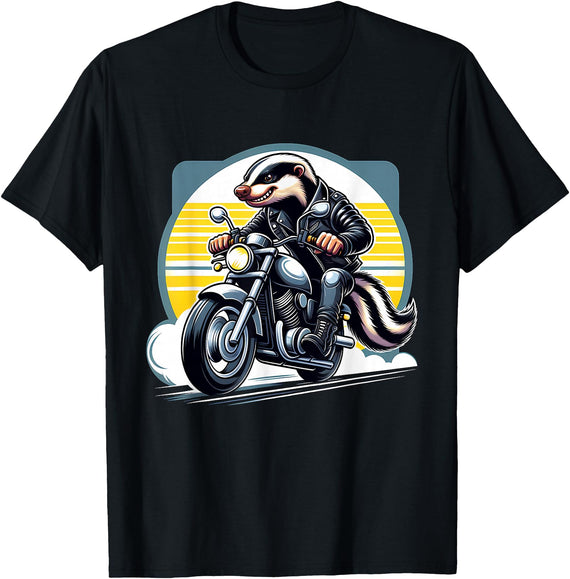 Honey Badger Motorcycle Rider Biker Honey Badger Riding Motorbike T-Shirt - Black