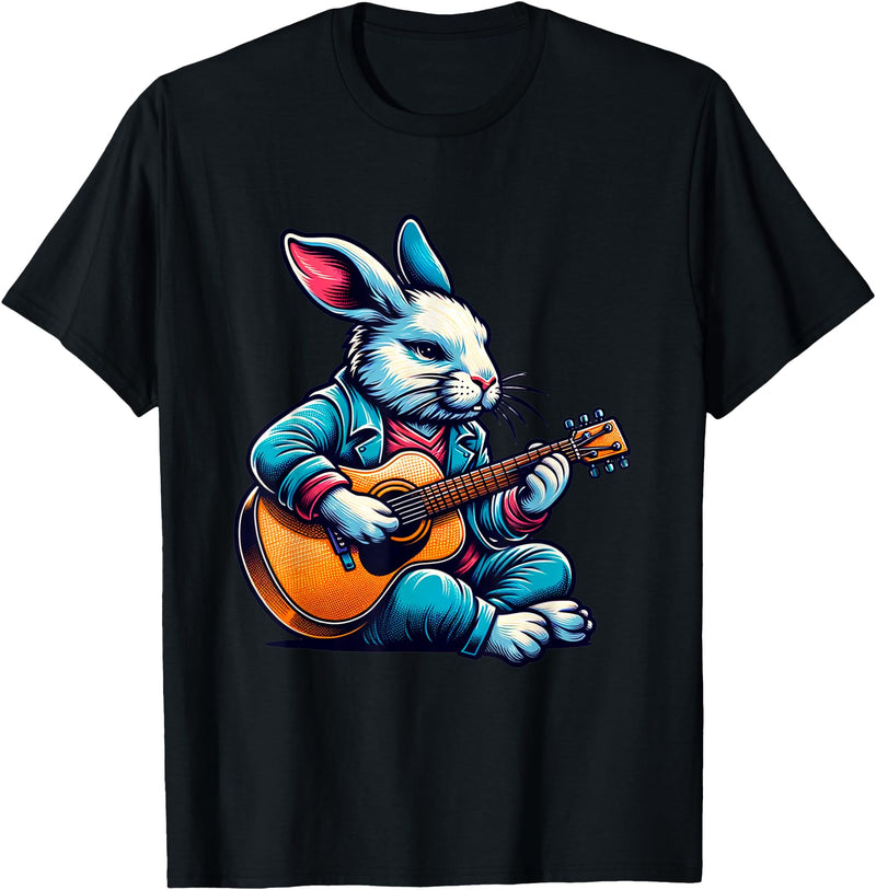 Cool Rabbit Plays Guitar Easter Musician Guitarist T-Shirt in Black