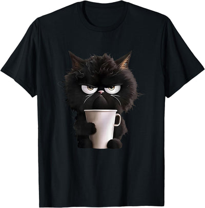 black cat drinking coffee relax fit sweatshirt black cat drinking coffee print T-Shirt