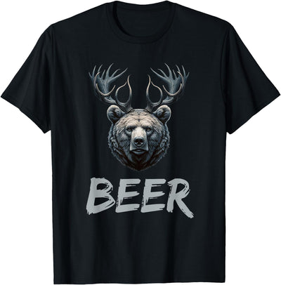 Beer Bear Deer Grizzly Bear With Antlers Beer T-Shirt