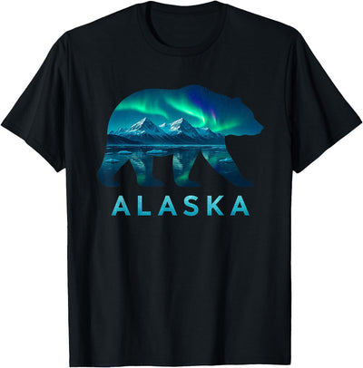 Alaska Grizzly Bear Aurora Borealis Travel Souvenir T-Shirt