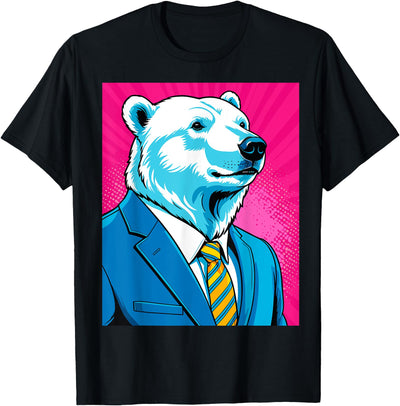 Pop Art Graphic Designs Co. Pop Art Polar Bear in Business Suit T-Shirt