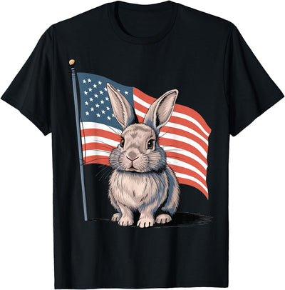 Rabbit in Front of American Flag T-Shirt