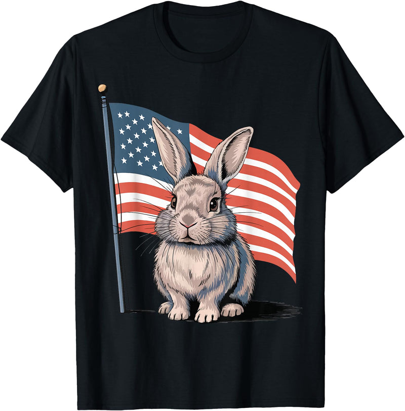 Rabbit USA Flag Easter T-Shirt in Black