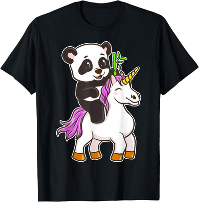Panda Riding Unicorn Cute Magical Animals T-Shirt