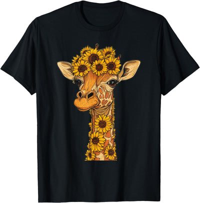 Sunflower Giraffe Flower Gardening Floral T-Shirt