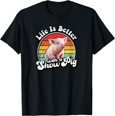 Mens Womens Retro Vintage Life Is Better Cute Show Pig Lover Hoodie