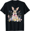 Funny Bunny Wildflower Rabbit Eggs Happy Easter Retro Trendy T-Shirt in Black
