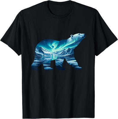 Northern Lights Polar Bear Arctic Landscape T-Shirt
