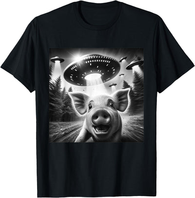 Funny Pig UFO Alien Pig Graphic Men Women T-Shirt