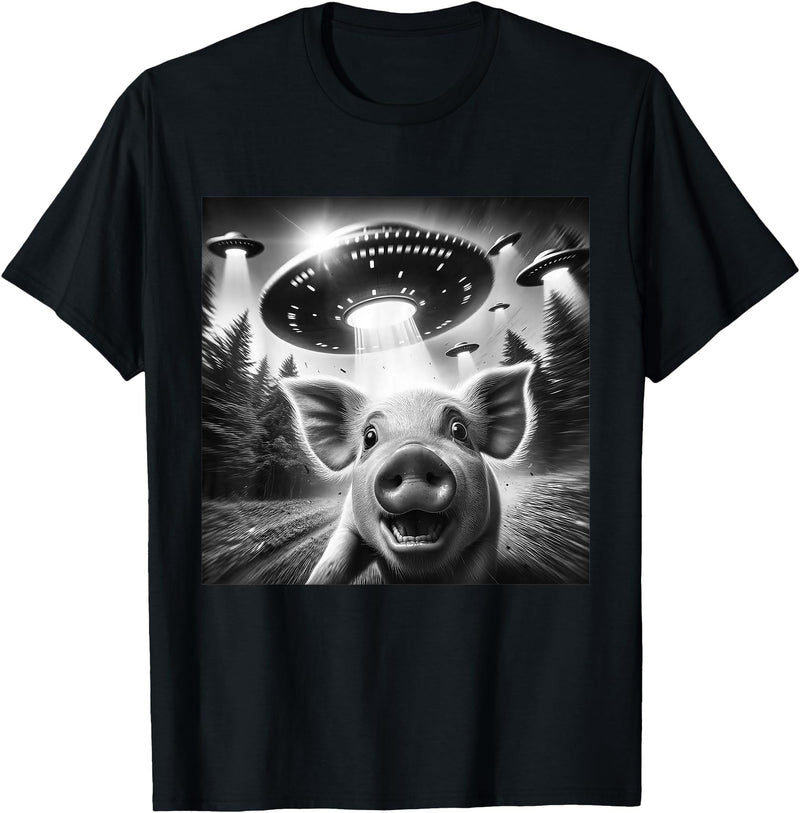 Funny Pig UFO Alien Pig Graphic Designs Funny Pig UFO Alien Pig Graphic Men Women T-Shirt - Black