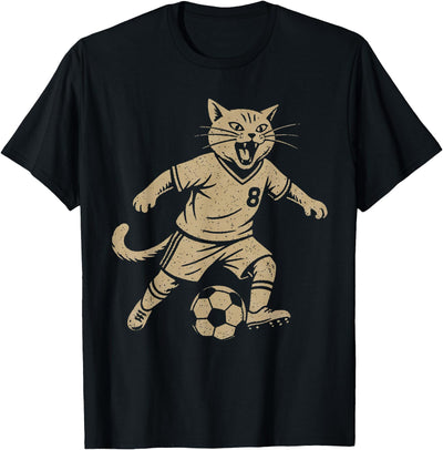 Cat playing Football Apparel Men Boys Youth Cat Playing Football Soccer T-Shirt