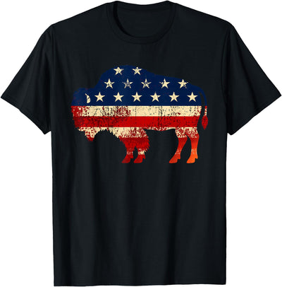 Cow American Flag Bison Buffalo Patriotic Vintage Silhouette T-Shirt