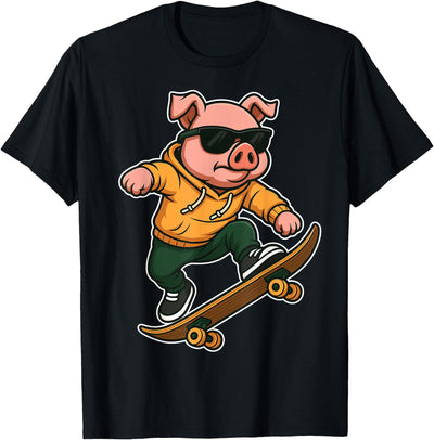 Skateboard Pig Riding Skateboard Skater Pig Graphic T-Shirt