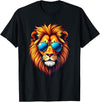 DeBlu Lion Lion Wearing Sunglasses Colorful Artwork Graphic T-Shirt - Black